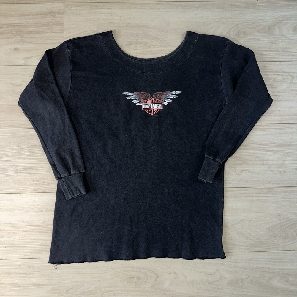 Vintage Harley Davidson 80s Top Womens size XL Black Pullover Chicago Biker 3D
